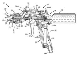 Fluid through needle for applying multiple component material