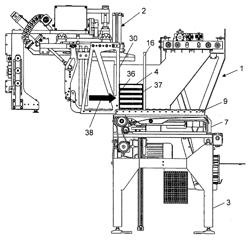 Infeed station and stack gripper of a palletizing system and method for transferring stacks from an infeed station to a stack gripper