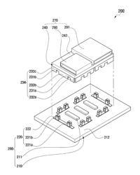 Structure for stacking printed board assemblies in electronic device and shielding electronic components mounted on the printed board assemblies