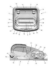 Combination of a tray and a cleaning device for cleaning surfaces