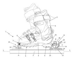 SKI BINDING FOR FASTENING A MOUNTAINEERING BOOT ON A DOWNHILL SKI OR THE LIKE