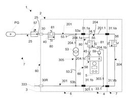 GAS APPLICATION DEVICE FOR GAS MEASURING APPARATUSES, METHOD FOR TESTING GAS MEASURING APPARATUSES, AND CALIBRATION MEASURING APPARATUS FOR TESTING AND CALIBRATING GAS MEASURING APPARATUSES