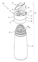 Liquid container closure with integrated push button latching assembly