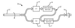 DUAL CLUTCH TYPE POWER TRANSMISSION WITH ALTERNATIVE TORQUE TRANSMISSION PATH PROVIDING ALTERNATIVE RATIOS