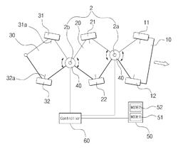 Articulated vehicle with a controllable wheel route