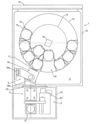 Device for storing and handling Petri dishes, storage device and storage slot for laboratory objects