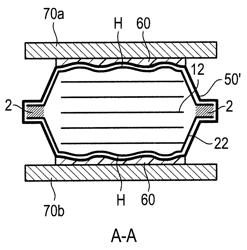 Pouch-cell battery arrangement and corresponding production method and use