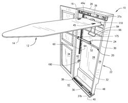 Ironing board storage device assembly and method