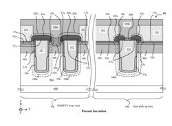 High density MOSFET array with self-aligned contacts delimited by nitride-capped trench gate stacks and method