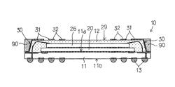 Stacked semiconductor device and fabrication method for same