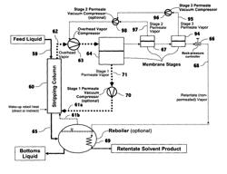 Liquid separation by membrane assisted vapor stripping process