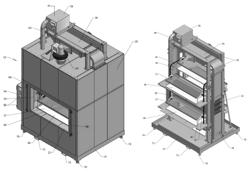 Dehumidifying curing oven with rotating trays