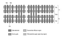 Semiconductor device comprising a plurality of cell arrays including a well potential supply region and adjacent dummy gates provided on a well region of a cell array