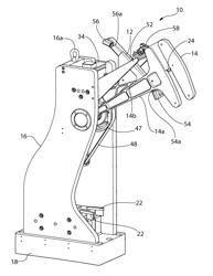 Impact tester having a safety return arm