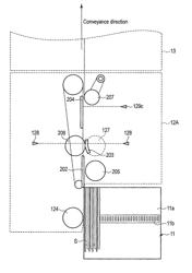 Postal matter ejection apparatus with gap setting unit according to postal matter thickness