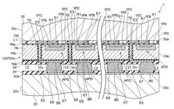 Light detection device having a semiconductor light detection element, a mounting substrate, a glass substrate and a plurality of through-hole electrodes electrically connected to quenching resistors