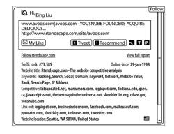 Engine, system and method for an adaptive search engine on the client computer using domain social network data as the search topic sources