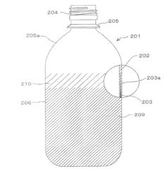 SYNTHETIC RESIN BOTTLE HAVING A GRADATION PATTERN, AND PROCESS FOR INJECTION MOLDING THE PREFORM FOR USE IN SUCH A BOTTLE