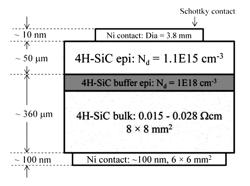 Schottky barrier detection devices having a 4H-SiC n-type epitaxial layer