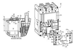 Molded case circuit breakers with a switch PCB over an internal pocket and behind a front cover