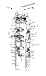 Fluid management device having rotating carousel with container holders for vertically positioning a container during automated spiking and injection into patient