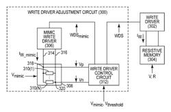 Adjusting resistive memory write driver strength based on a mimic resistive memory write operation