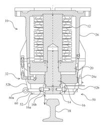 Spring caging mechanism for a coil spring rail brake