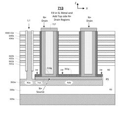 Three dimensional NAND memory having improved connection between source line and in-hole channel material as well as reduced damage to in-hole layers