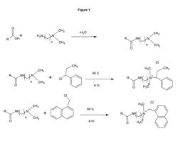 Ethyl benzyl quaternary amines of amido amines for improved antifungal properties