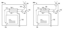 Heating device with condensing counter-flow heat exchanger and method of operating the same