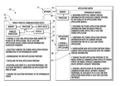 Server for sending new application portions to mobile wireless communications devices and related methods