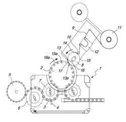 Carousel labeling machine for pre-glued labels on a ribbon