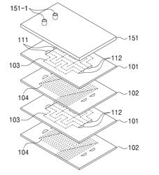 PRINTED CIRCUIT-TYPE HEAT EXCHANGER AND GAS-LIQUID SEPARATING DEVICE HAVING GAS-LIQUID SEPARATING STRUCTURE