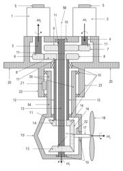 Azimuth thruster system driven by cooperating prime movers and control method