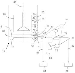 Device having a discontinuously operating centrifuge for separating syrup from sugar massecuites and method for operating such a device