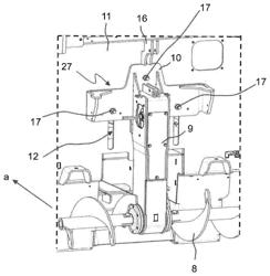 Road paver with quick coupling apparatus for the transverse distribution device, and method