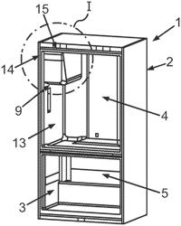 Domestic refrigeration appliance having an external housing of an icemaker and a frame at the front