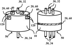 Component with a ceramic base body having a conduit and a fastening element and method