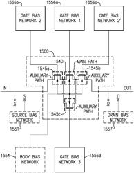 Main-auxiliary field-effect transistor configurations with interior parallel transistors