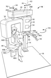 X-ray imaging system with lower shelf for standing and sitting patient