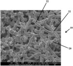 Sintered porous material having nodes and fibers of different materials, with different sintering points, and related methods of preparation and use