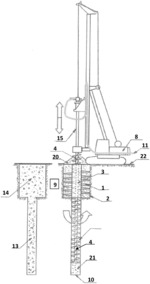 Construction Method and Device for Execution of a Cast In-Situ Pile with Multiple Diameters Decreasing with Depth