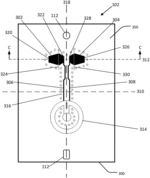 SLOT ANTENNA ASSEMBLY WITH TAPERED FEEDLINES AND SHAPED APERTURE