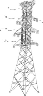 Power transmission tower having elevatable trusses