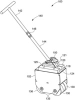 PRESSURE DEVICE FOR ADJOINING DOVETAILED FLOORING MATERIAL