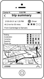 Determining, scoring, and reporting mobile phone distraction of a driver