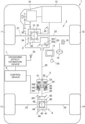 Crosswind effect estimation device and control device for vehicle