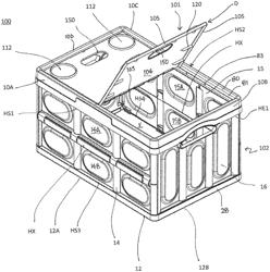 Collapsible crate with stowable hinged lid