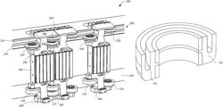 Linear motor conveyor system and moving elements therefor providing a reduced tooling pitch