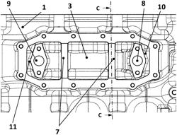 Internal combustion engine including an oil cooler integrated into the cylinder block, and cooling water control